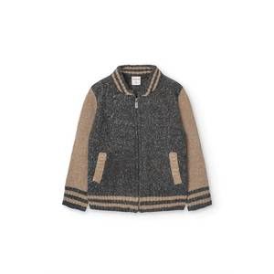 NEW BOBOLI boys knit bomber jacket in gray, beige